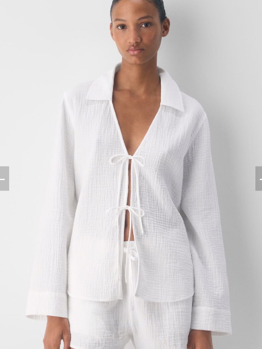 Aritzia White Textured Tie-Front Blouse
